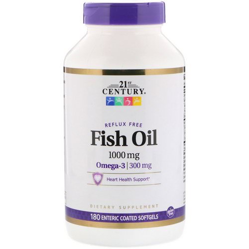 21st Century, Fish Oil Reflux Free, 1000 mg, 180 Enteric Coated Softgels Review