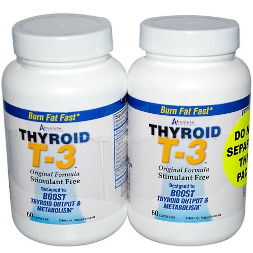 Absolute Nutrition, Thyroid T-3, Original Formula, 2 Bottles, 60 Capsules Each Review