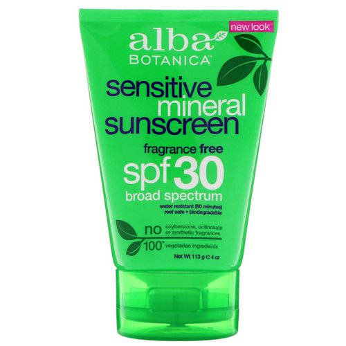 Alba Botanica, Mineral Sunscreen, Sensitive, Fragrance Free, SPF 30, 4 oz (113 g) Review
