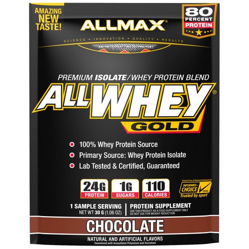 ALLMAX Nutrition, AllWhey Gold, 100% Whey Protein + Premium Whey Protein Isolate, Chocolate, 1.06 oz (30 g) Review