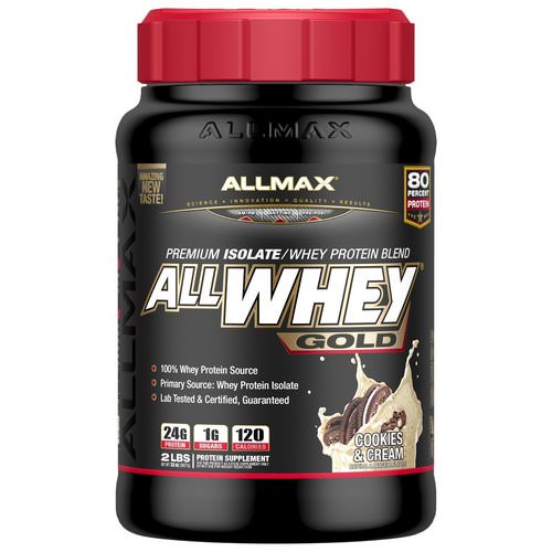 ALLMAX Nutrition, AllWhey Gold, 100% Whey Protein + Premium Whey Protein Isolate, Cookies & Cream, 2 lbs (907 g) Review