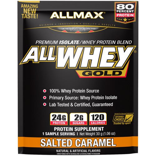 ALLMAX Nutrition, AllWhey Gold, 100% Whey Protein + Premium Whey Protein Isolate, Salted Caramel, 1.06 oz (30 g) Review