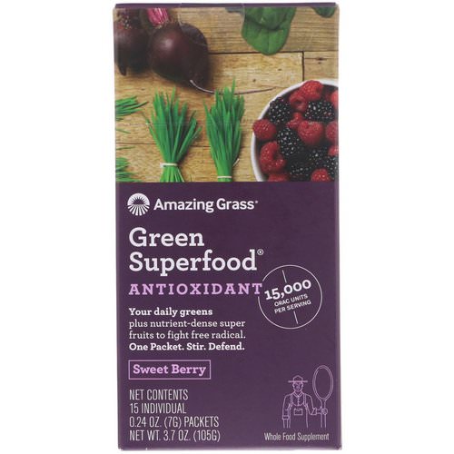 Amazing Grass, Green Superfood, Antioxidant, Sweet Berry, 15 Individual Packets, 0.24 oz (7 g) Each Review