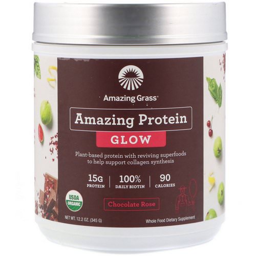 Amazing Grass, Organic Amazing Protein with Biotin, Glow, Chocolate Rose, 12.2 oz (345 g) Review