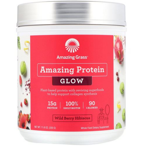 Amazing Grass, Organic Amazing Protein with Biotin, Glow, Wild Berry Hibiscus, 11.6 oz (330 g) Review