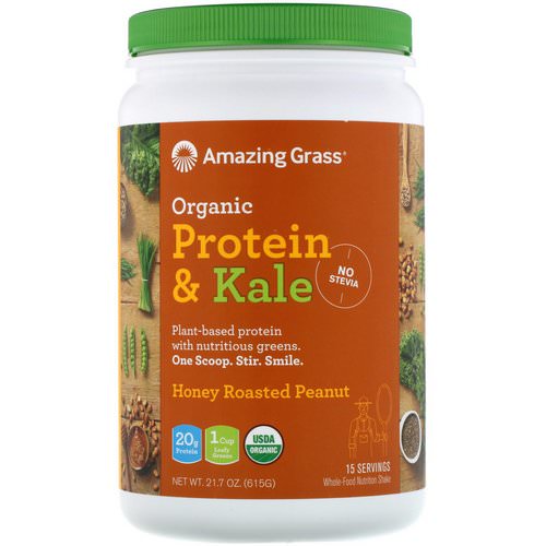 Amazing Grass, Organic Protein & Kale, Plant Based, Honey Roasted Peanut, 21.7 oz (615 g) Review