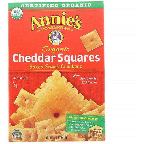 Annie's Homegrown, Organic Cheddar Squares, Baked Snack Crackers, 7.5 oz (213 g) Review