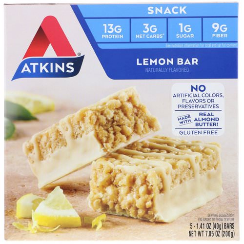 Atkins, Lemon Bar, 5 Bars, 1.41 oz (40 g) Each Review