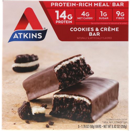 Atkins, Meal Bar, Cookies n' Creme Bar, 5 Bars, 1.76 oz (50 g) Each Review