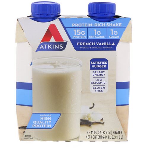 Atkins, Protein Rich Shake, French Vanilla, 4 Shakes, 11 fl oz (325 ml) Each Review