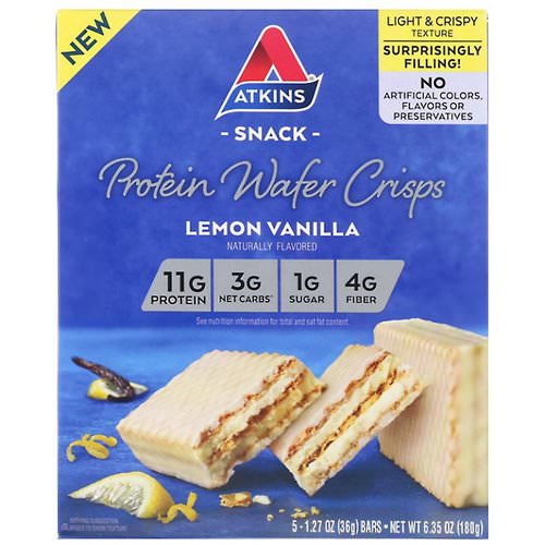 Atkins, Protein Wafer Crisps, Lemon Vanilla, 5 Bars, 1.27 oz (36 g) Each Review