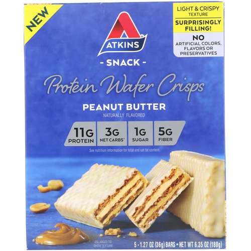 Atkins, Protein Wafer Crisps, Peanut Butter, 5 Bars, 1.27 oz (36 g) Each Review