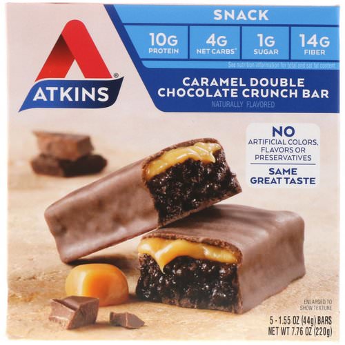 Atkins, Snack, Caramel Double Chocolate Crunch Bar, 5 Bars, 1.55 oz (44 g) Each Review