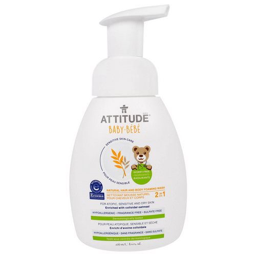 ATTITUDE, Sensitive Skin Care, Baby, 2-in-1, Natural Hair and Body Foaming Wash, Fragrance Free, 8.4 fl oz (250 ml) Review
