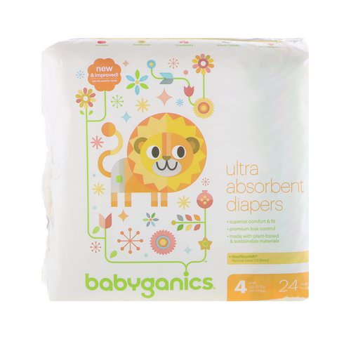 BabyGanics, Ultra Absorbent Diapers, Size 4, 22-37 lbs, (10-17 kg), 24 Diapers Review