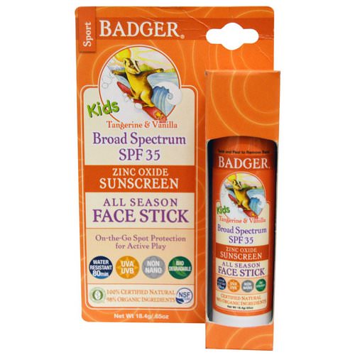 Badger Company, Kids Zinc Oxide Sunscreen All Season Face Stick, SPF 35, Tangerine & Vanilla, .65 oz (18.4 g) Review