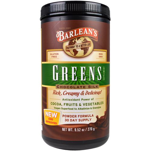 Barlean's, Greens, Powder Formula, Chocolate Silk, 9.52 oz (270 g) Review