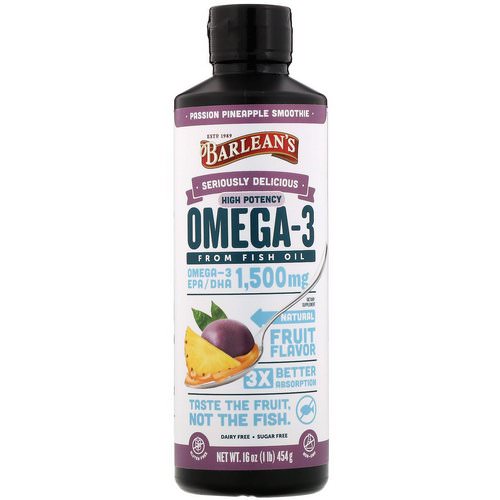 Barlean's, Seriously Delicious, Omega-3 Fish Oil, Passion Pineapple Smoothie, 16 oz (454 g) Review