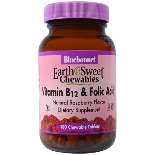 Bluebonnet Nutrition, EarthSweet Chewables, Vitamin B-12 & Folic Acid, Natural Raspberry Flavor, 180 Chewable Tablets Review