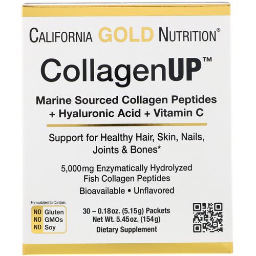 California Gold Nutrition, CollagenUp, Marine Collagen + Hyaluronic Acid + Vitamin C, Unflavored, 30 Packets, 0.18 oz (5.15 g) Each Review