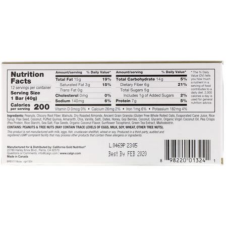 California Gold Nutrition CGN, Snack Bars, Plant Based Protein Bars