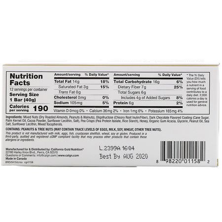 California Gold Nutrition CGN, Plant Based Protein Bars, Snack Bars