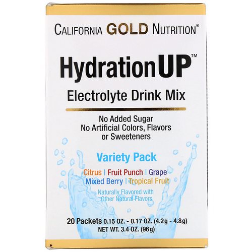California Gold Nutrition, HydrationUP, Electrolyte Drink Mix, Variety Pack, 20 Packets, 0.15 oz (4.2 g) Each Review