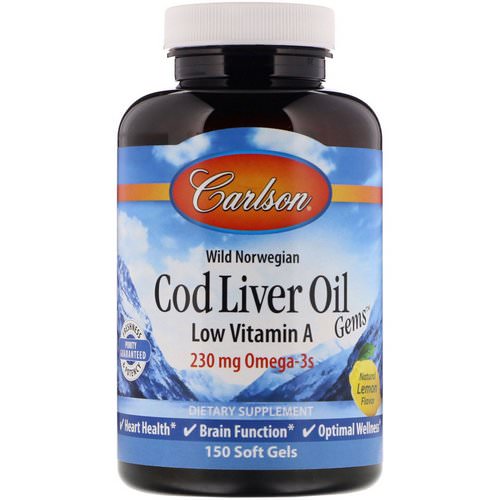 Carlson Labs, Cod Liver Oil Gems, Low Vitamin A, Natural Lemon Flavor, 1,000 mg, 150 Soft Gels Review