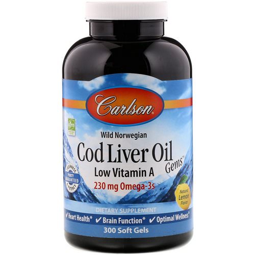 Carlson Labs, Cod Liver Oil Gems, Low Vitamin A, Natural Lemon Flavor, 300 Soft Gels Review