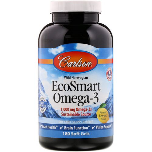 Carlson Labs, EcoSmart Omega-3, Natural Lemon Flavor, 1,000 mg, 180 Soft Gels Review