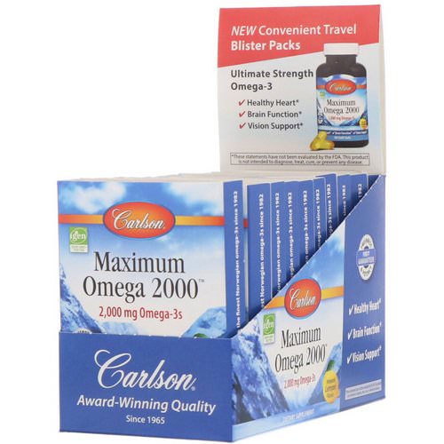 Carlson Labs, Maximum Omega 2000, Natural Lemon Flavor, 2,000 mg, 10 Pack, 10 Soft Gels Each Review
