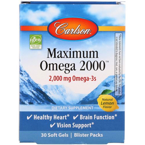 Carlson Labs, Maximum Omega 2000, Natural Lemon Flavor, 2,000 mg, 30 Softgels Review