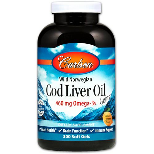 Carlson Labs, Wild Norwegian Cod Liver Oil Gems, Natural Lemon Flavor, 300 Soft Gels Review