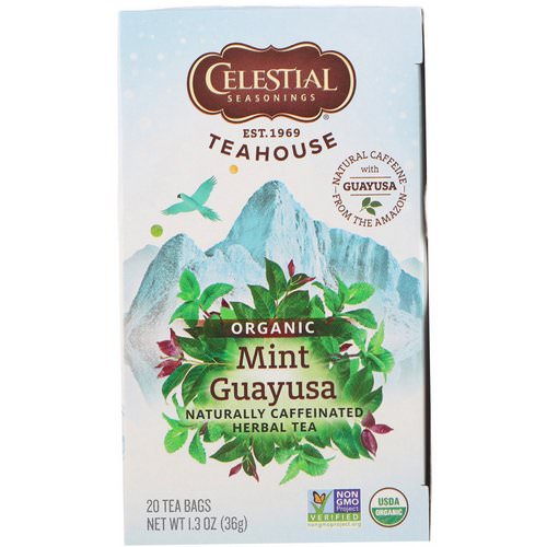 Celestial Seasonings, Teahouse, Organic Herbal Tea, Mint Guayusa, 20 Tea Bags, 1.3 oz (36 g) Review