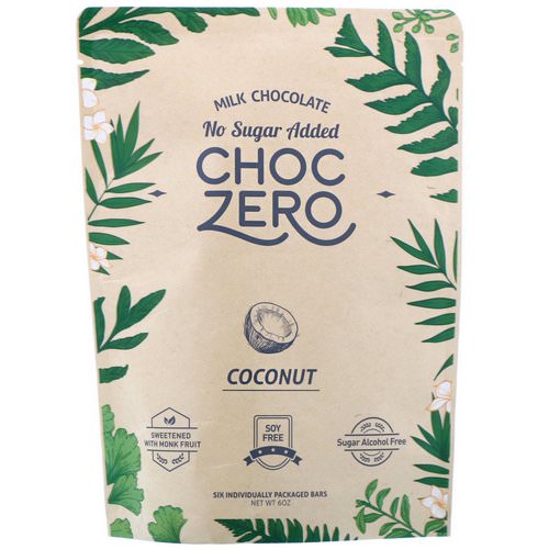 ChocZero Inc, Milk Chocolate Keto Bark, No Sugar Added, Coconut, 6 Bars, 1 oz Each Review