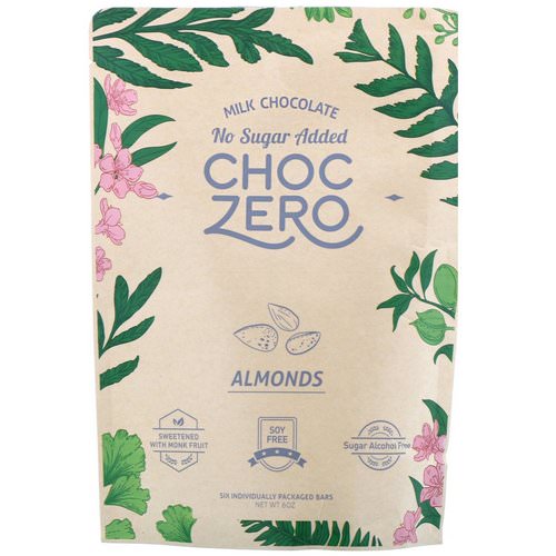 ChocZero Inc, Milk Chocolate, Almonds, No Sugar Added, 6 Bars, 1 oz Each Review