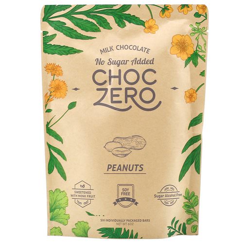 ChocZero Inc, Milk Chocolate, Peanuts, No Sugar Added, 6 Bars, 1 oz Each Review