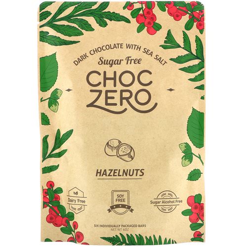 ChocZero Inc, Dark Chocolate With Sea Salt, Hazelnuts, Sugar Free, 6 Bars, 1 oz Each Review