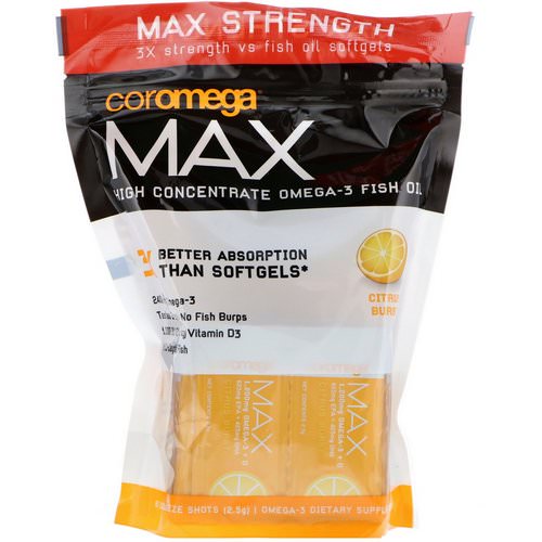 Coromega, Max, High Concentrate Omega-3 Fish Oil, Citrus Burst, 60 Squeeze Shots, (2.5 g) Each Review
