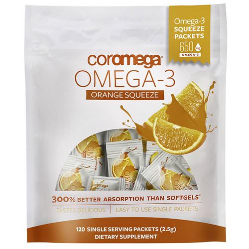Coromega, Omega-3, Orange Squeeze, 120 Packets, (2.5 g) Each Review