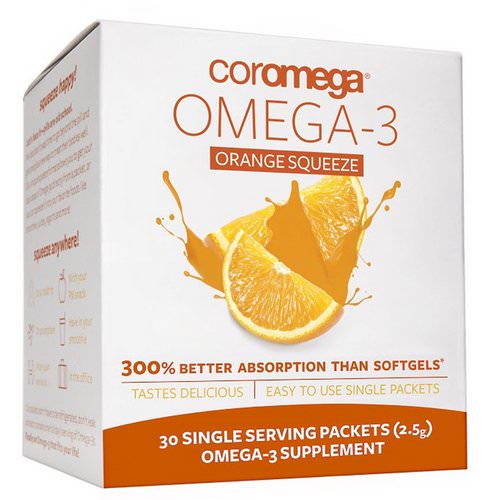 Coromega, Omega-3, Orange Squeeze, 30 Packets, (2.5 g) Each Review