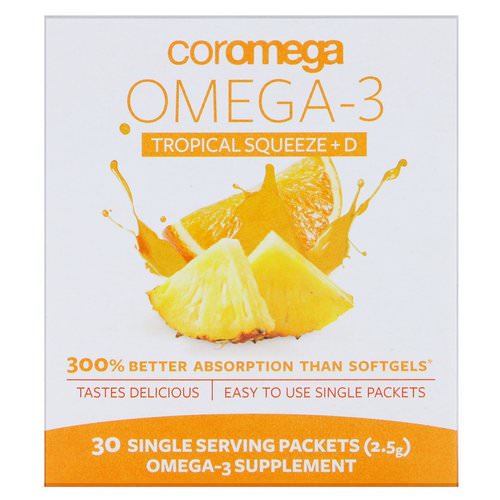 Coromega, Omega-3 Squeeze + Vit D, Tropical Orange, 30 Single Serving Packets, 2.5 g Each Review