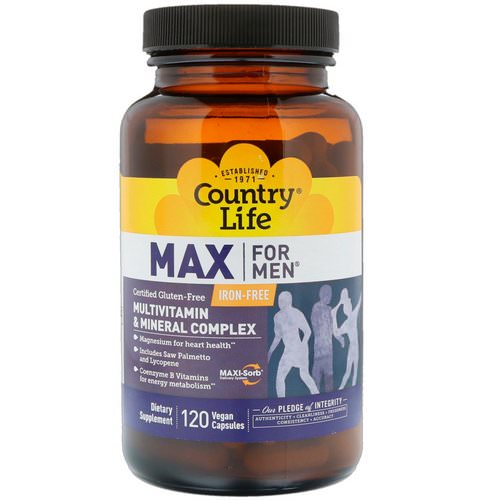 Country Life, Max for Men, Multivitamin & Mineral Complex, Iron-Free, 120 Vegan Capsules Review