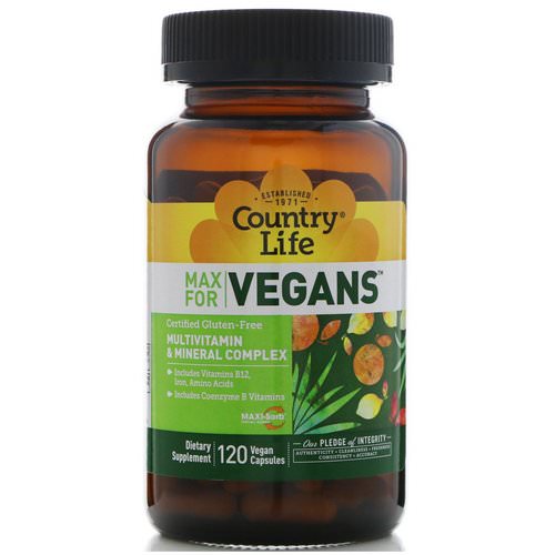 Country Life, Max for Vegans, Multivitamin & Mineral Complex, 120 Vegan Capsules Review