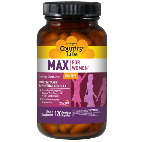 Country Life, Max, for Women, Multivitamin & Mineral Complex, Iron Free, 120 Veggie Caps Review