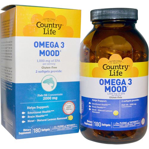 Country Life, Omega 3 Mood, Natural Lemon Flavored, 180 Softgels Review