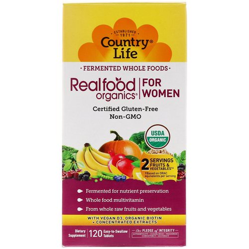 Country Life, RealFood Organics, For Women, 120 Easy to Swallow Tablets Review