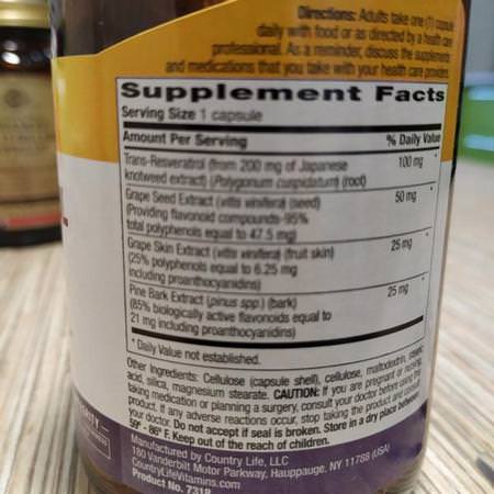 Country Life Supplements Antioxidants Resveratrol