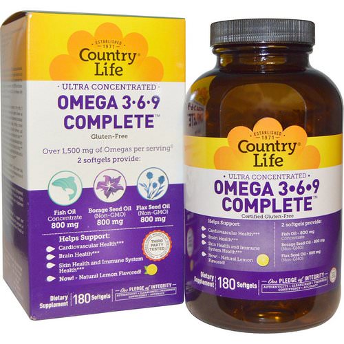 Country Life, Ultra Concentrated Omega 3-6-9 Complete, Natural Lemon, 180 Softgels Review