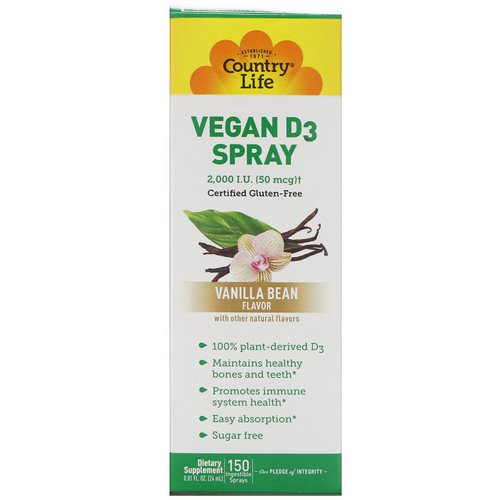 Country Life, Vitamin D3 Spray, Vanilla Bean Flavor, 2,000 I.U. (50 mcg), 150 Ingestible Sprays, 0.81 fl oz (24 ml) Review